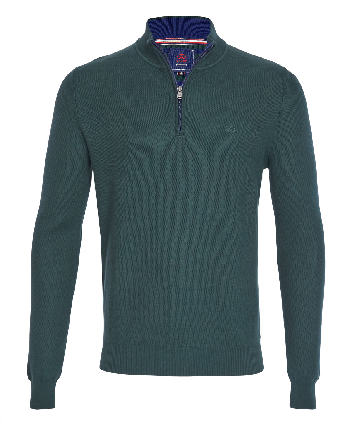 André Aran 1/4 Zip Jumper. Featuring a classic Aran knit design and modern quarter-zip detail, perfect for any casual or semi-formal occasion.
