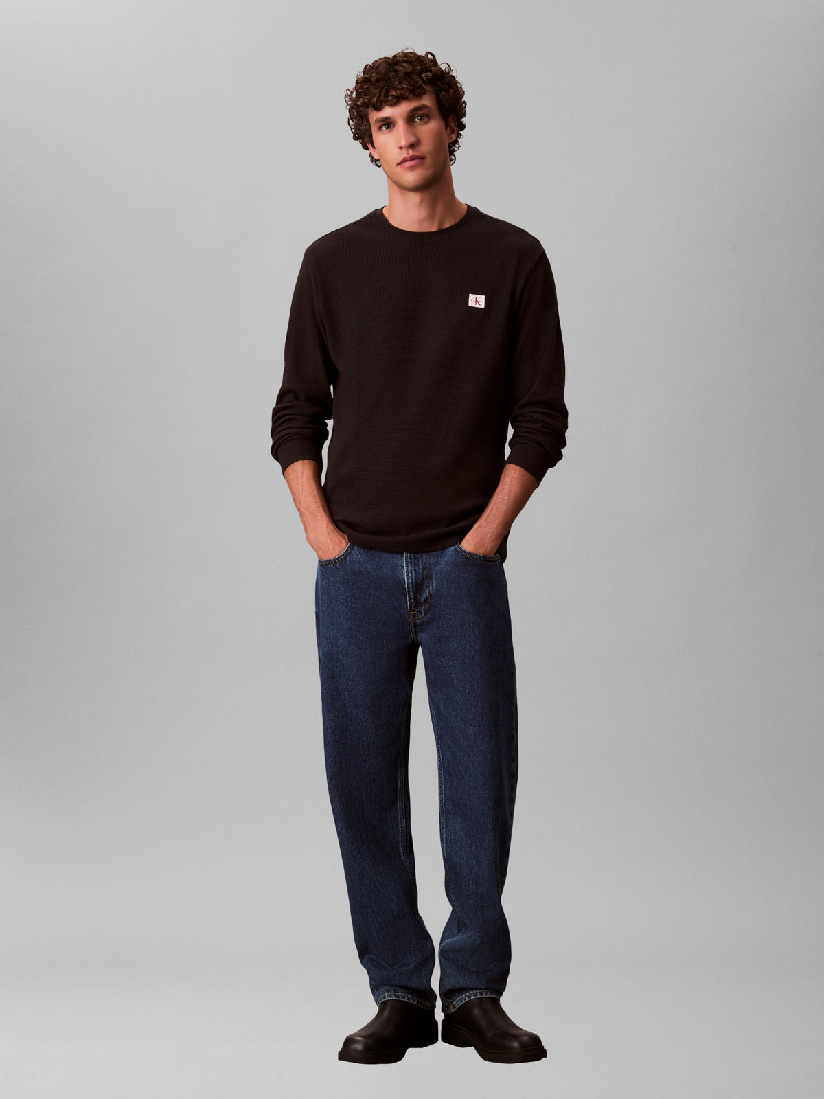 Long Sleeve Waffle T-Shirt Black