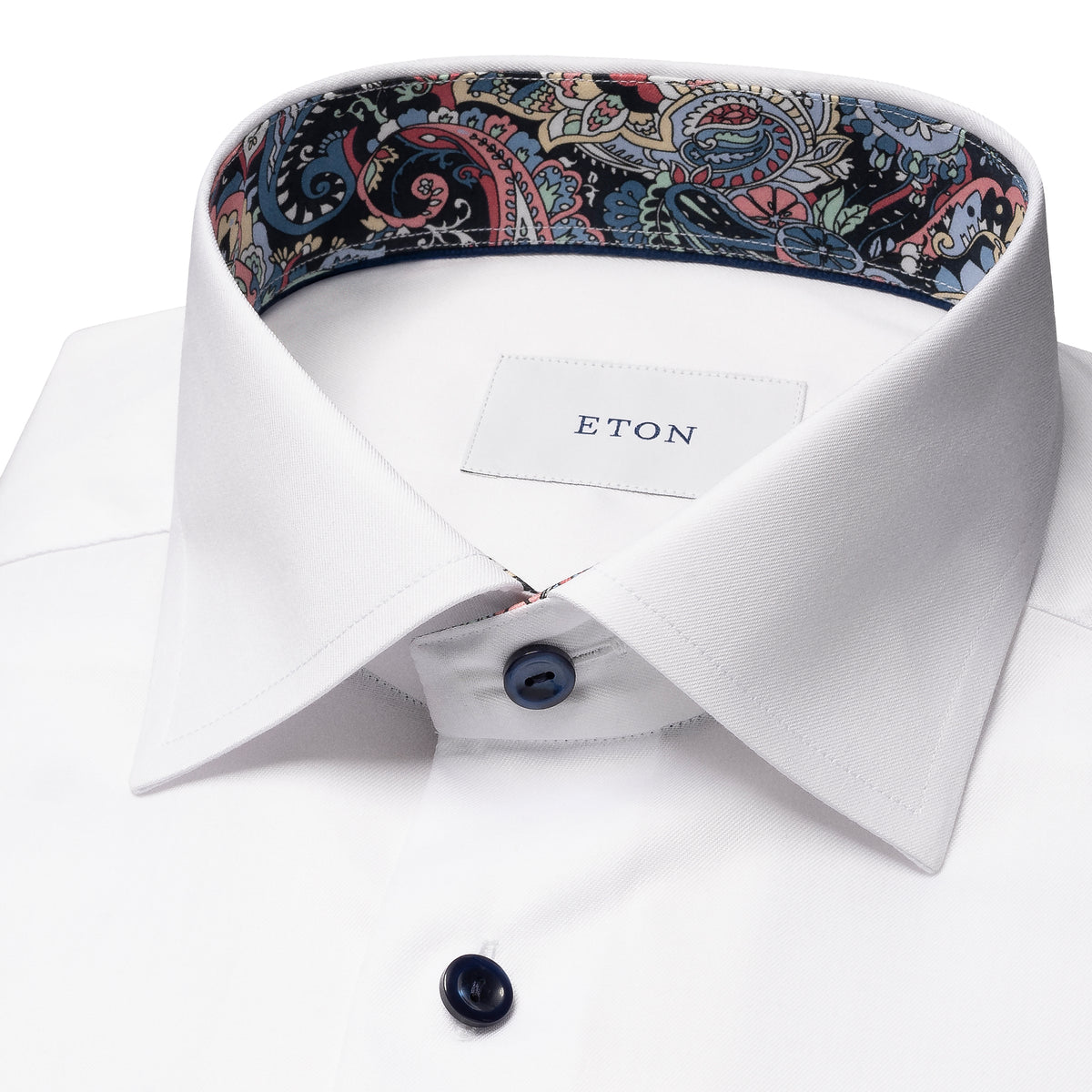 solid twill paisley trim dark button