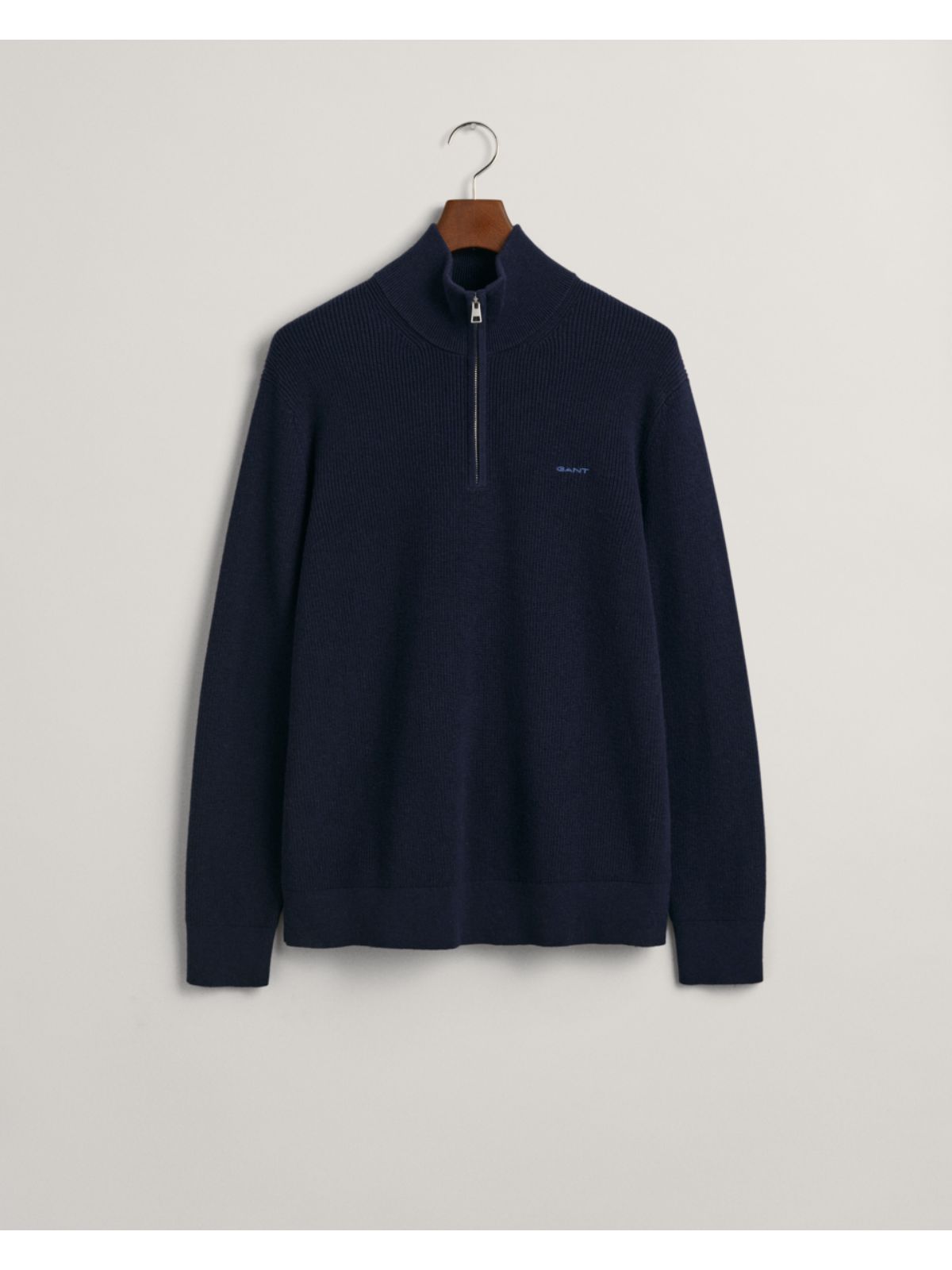 Ribbed Cotton Wool Half-Zip Sweater