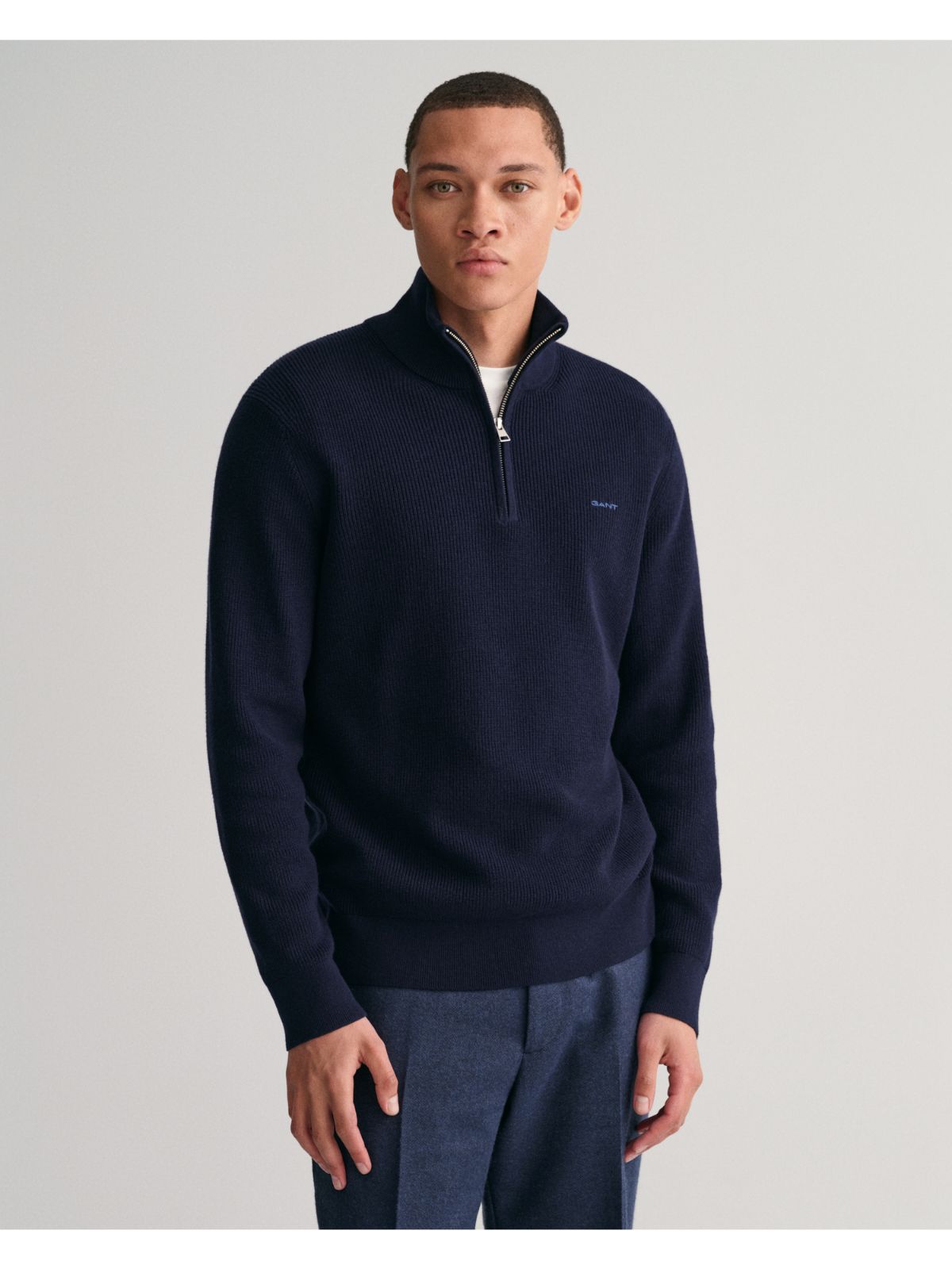 Ribbed Cotton Wool Half-Zip Sweater
