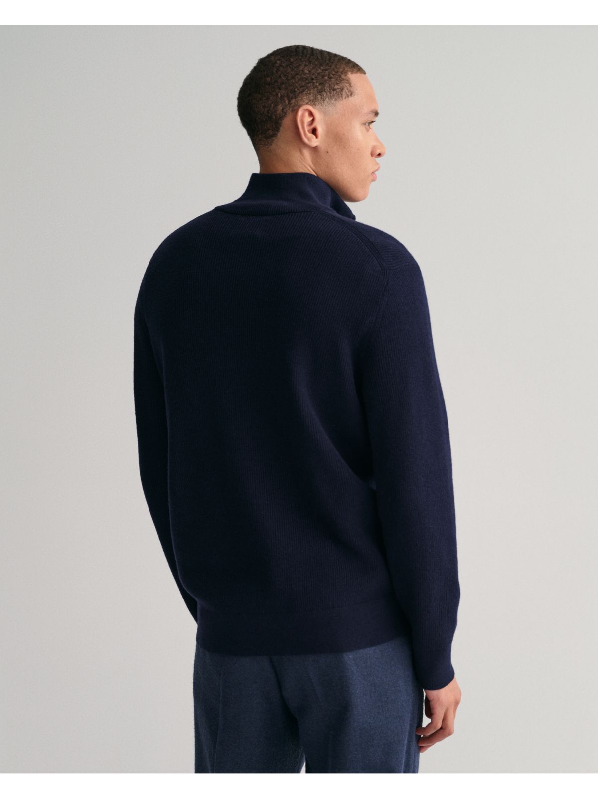 Ribbed Cotton Wool Half-Zip Sweater