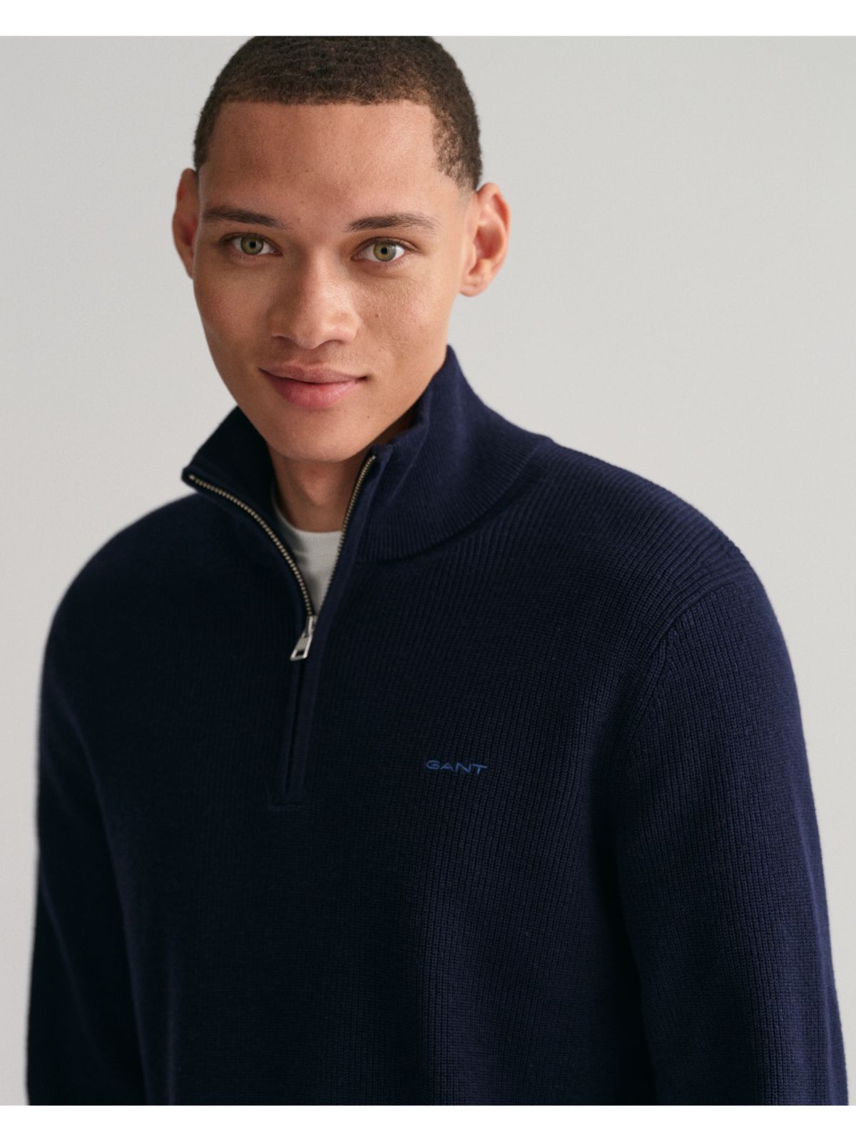 Ribbed Cotton Wool Half-Zip Sweater