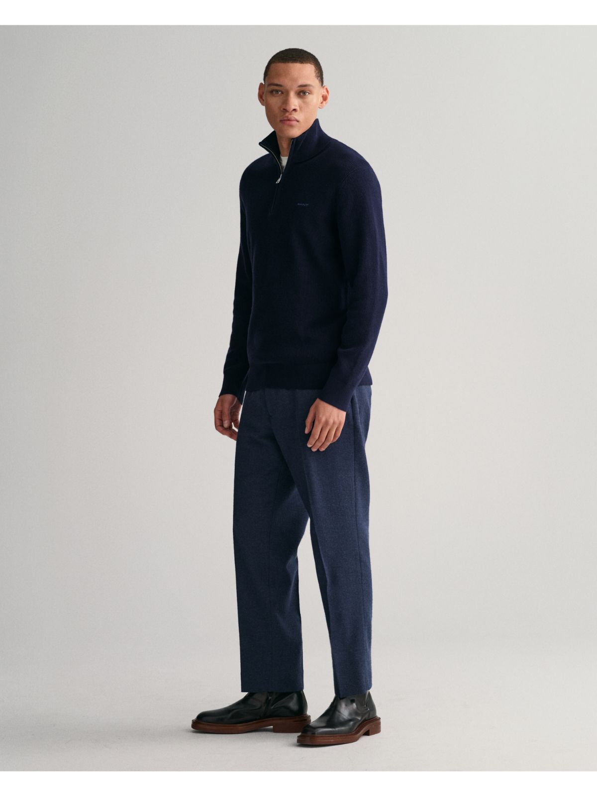 Ribbed Cotton Wool Half-Zip Sweater