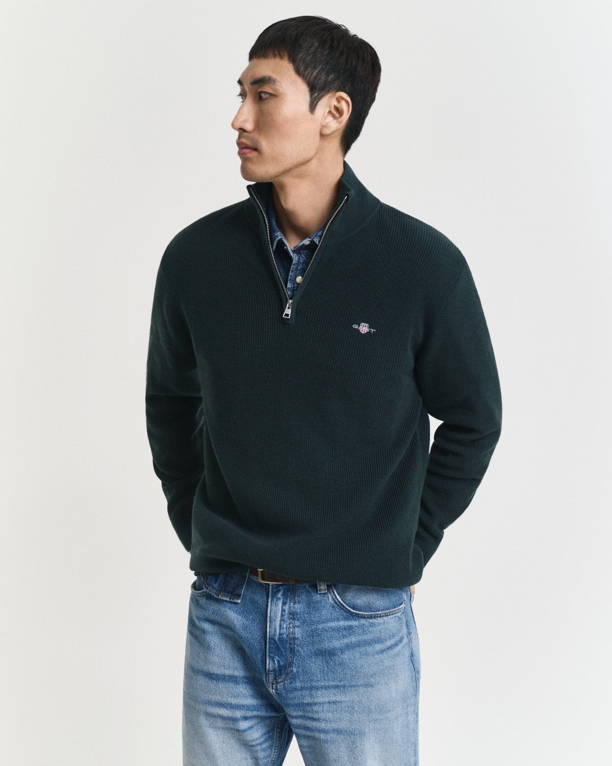 Gant Ribbed Cotton Merino Wool Half-Zip Sweater