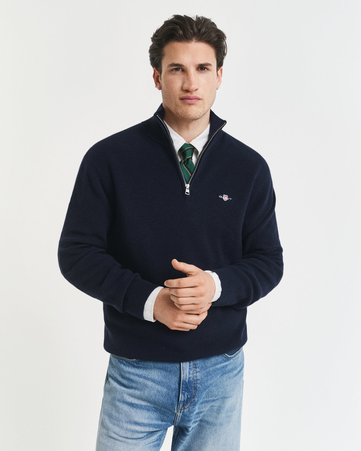 Gant Ribbed Cotton Merino Wool Half-Zip Sweater