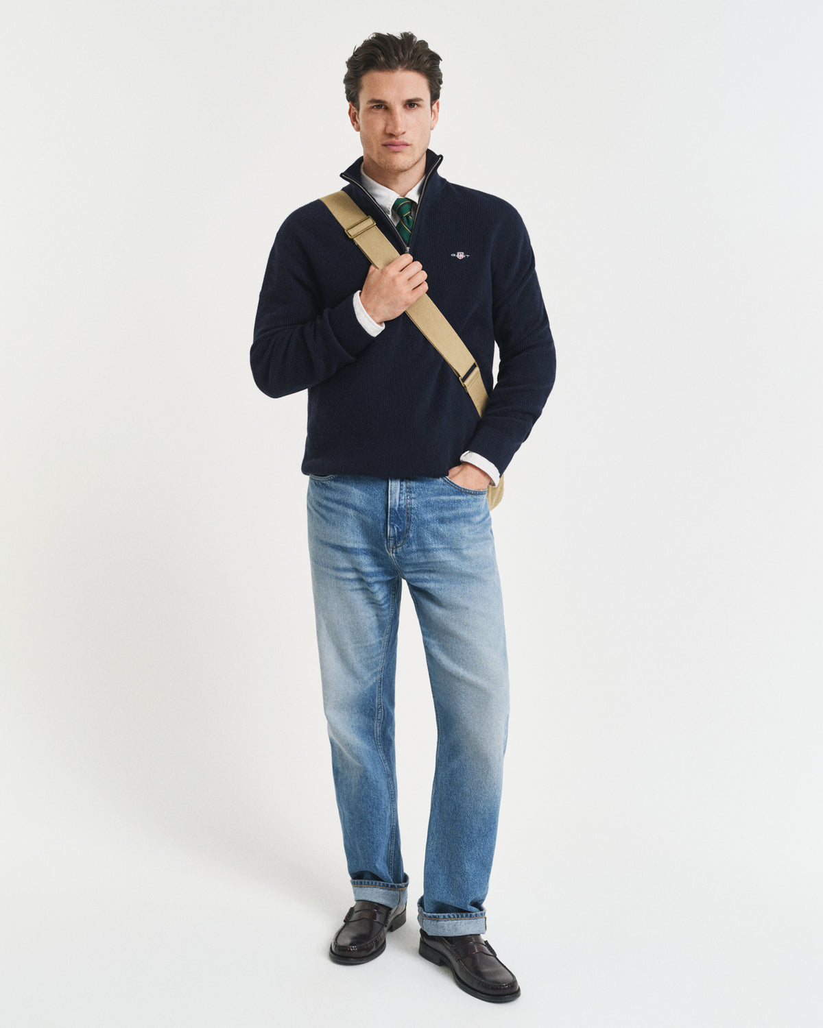 Gant Ribbed Cotton Merino Wool Half-Zip Sweater