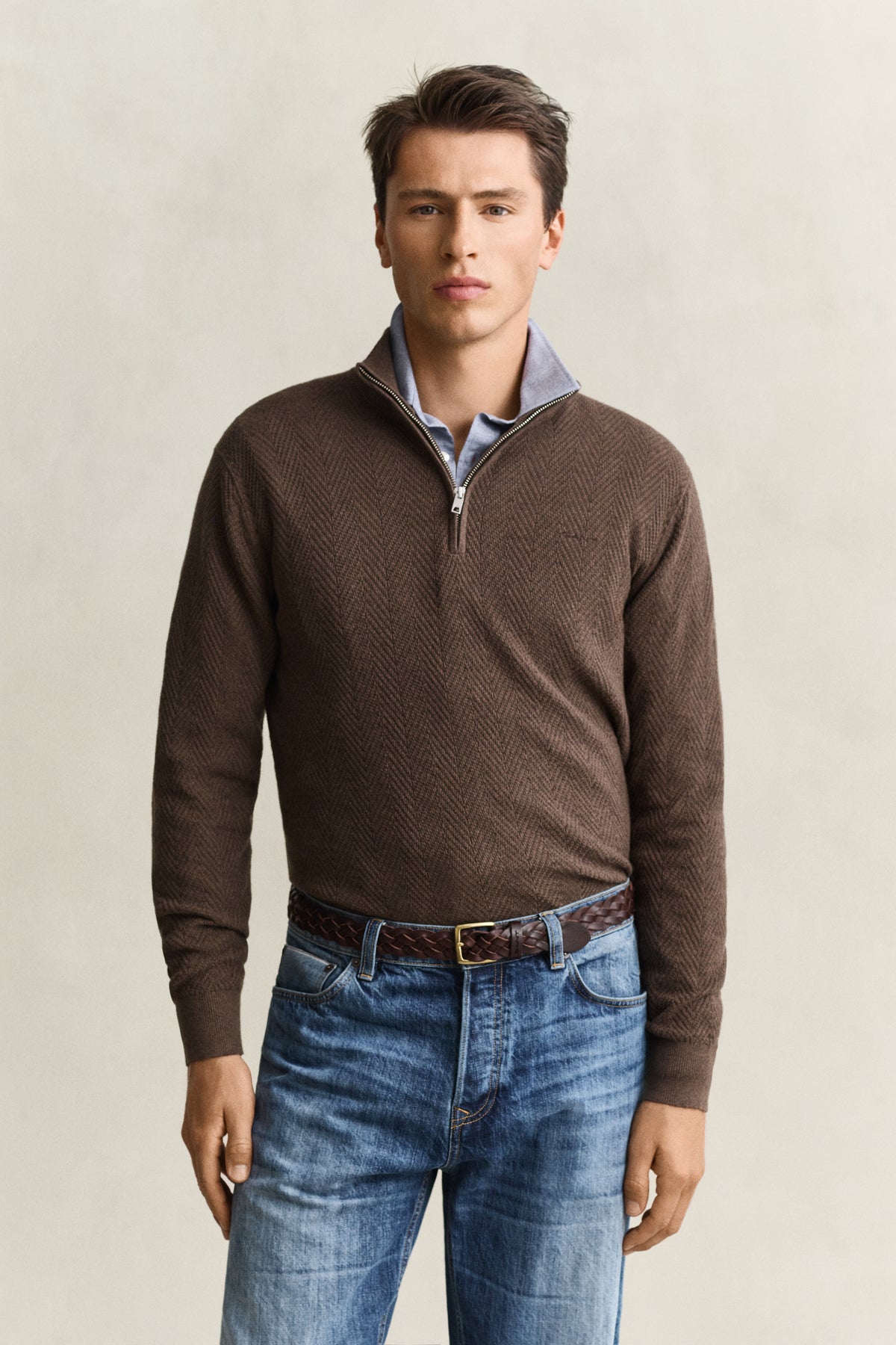 herringbone textured half zip