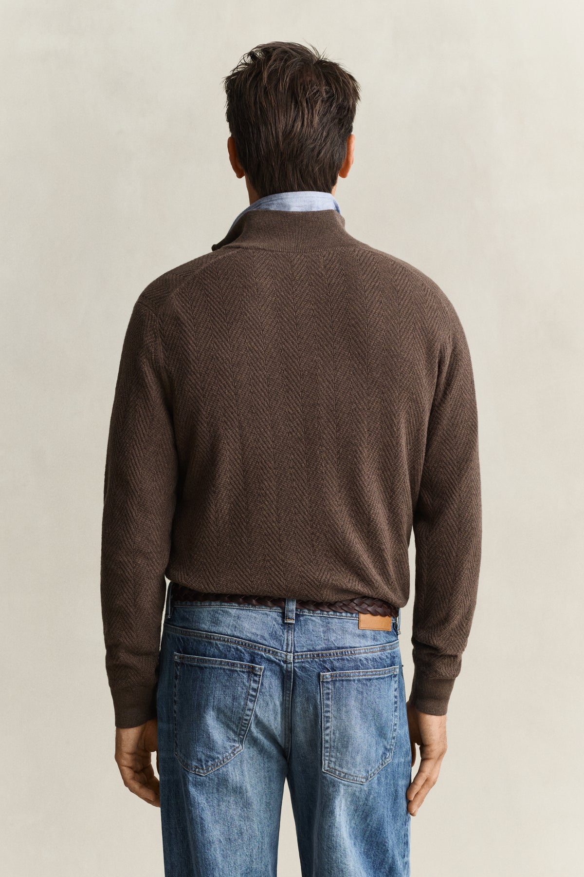 herringbone textured half zip