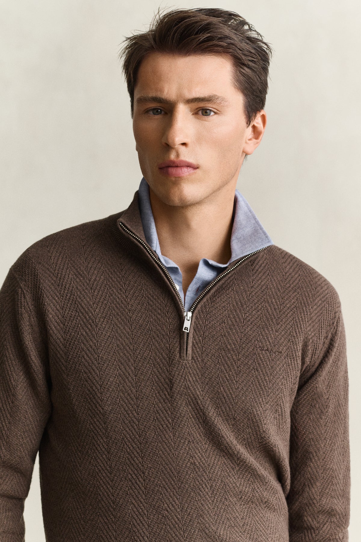 herringbone textured half zip