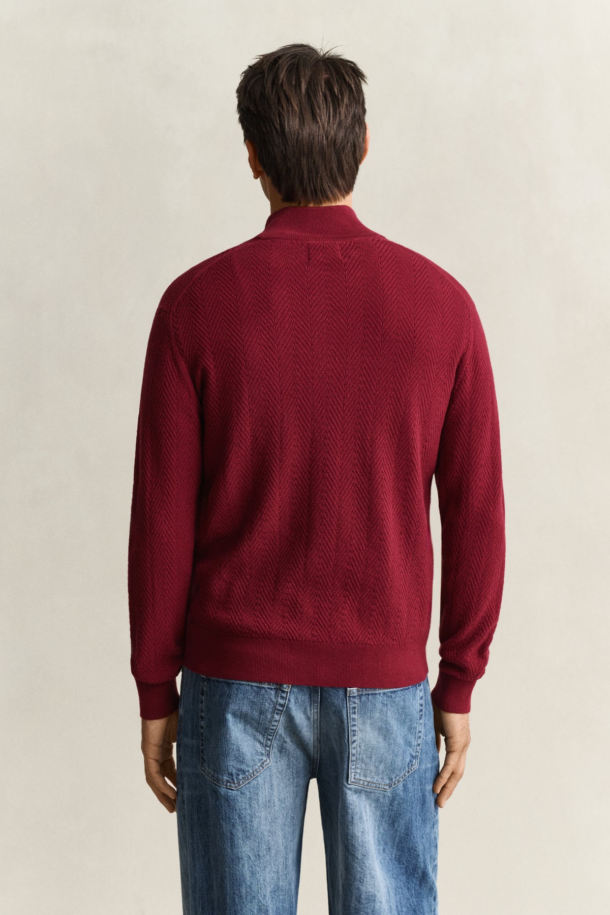 herringbone textured half zip