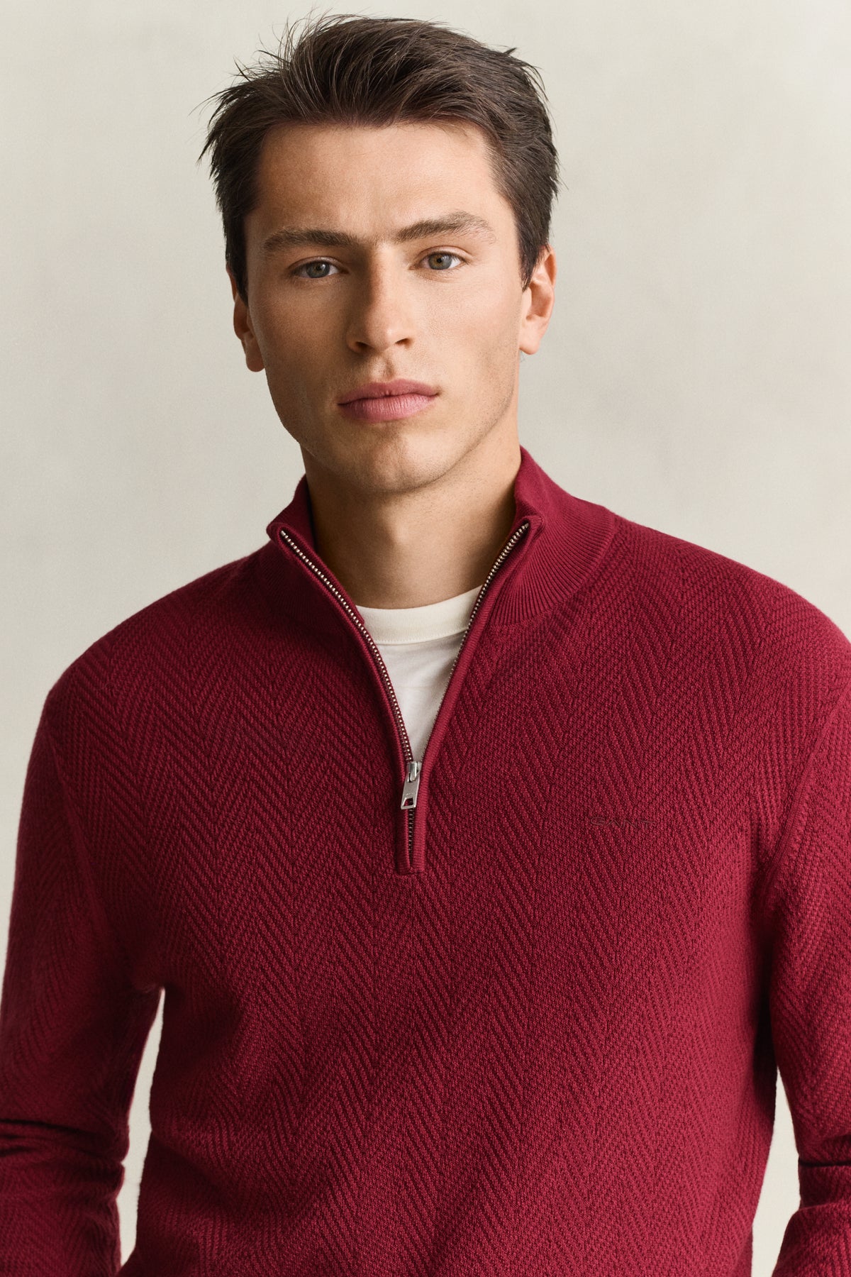 herringbone textured half zip