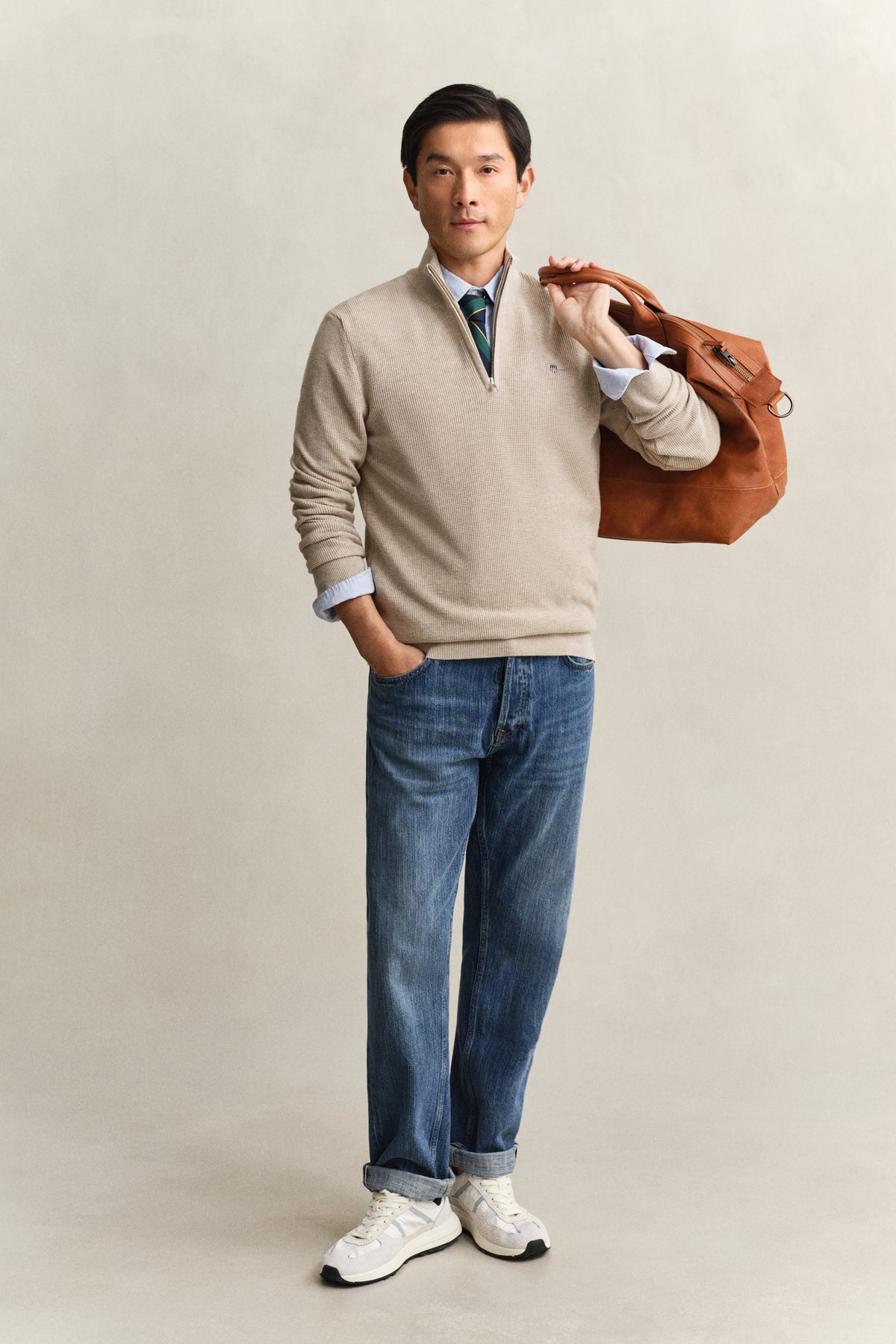 Textured Cotton Half-Zip Sweater