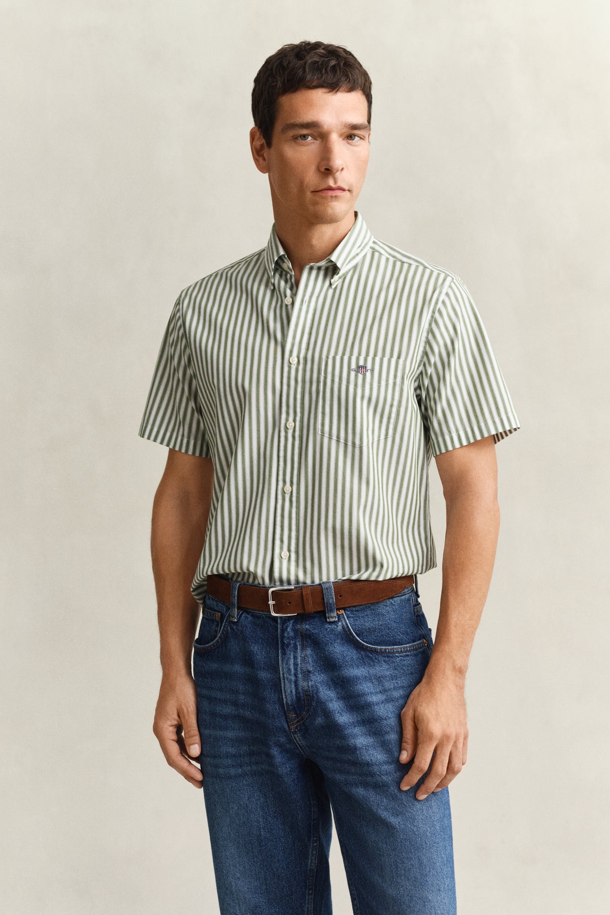 Regular Fit Striped Poplin Short Sleeve Shirt