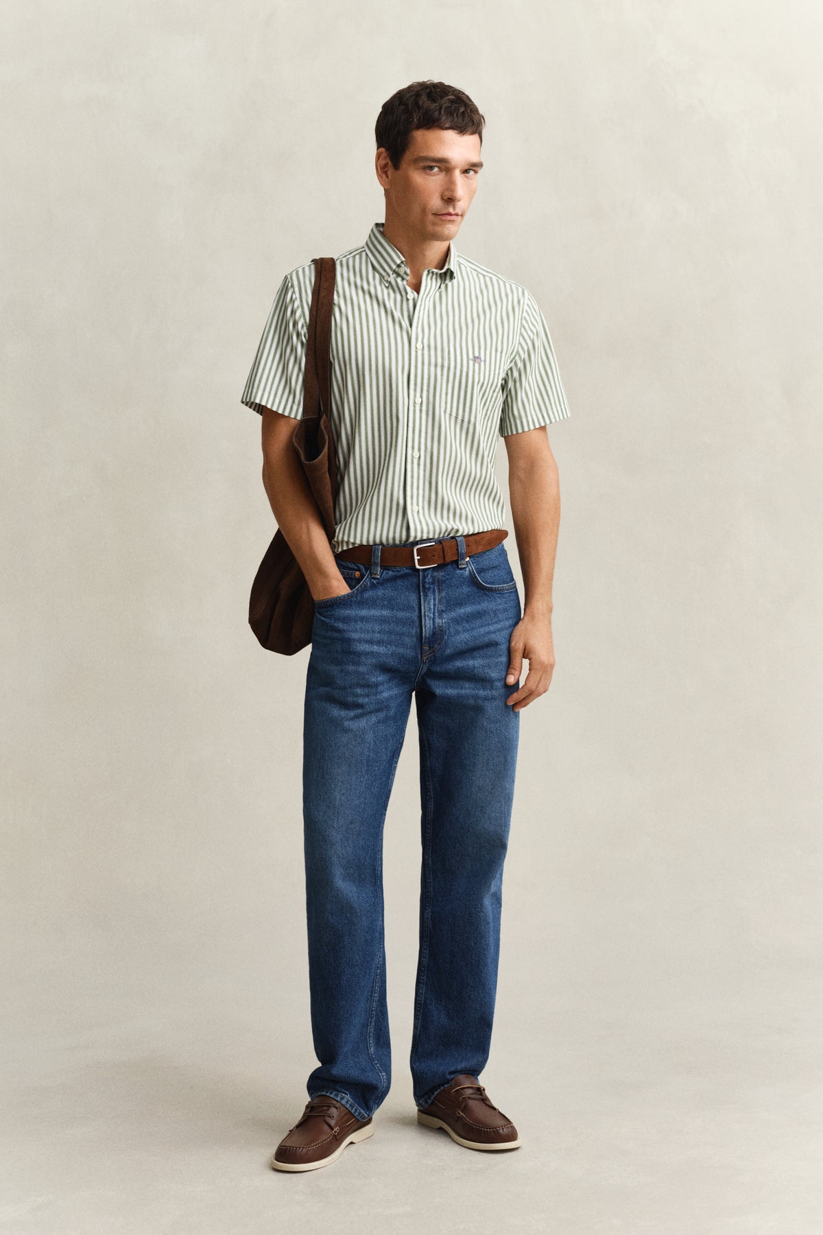 Regular Fit Striped Poplin Short Sleeve Shirt