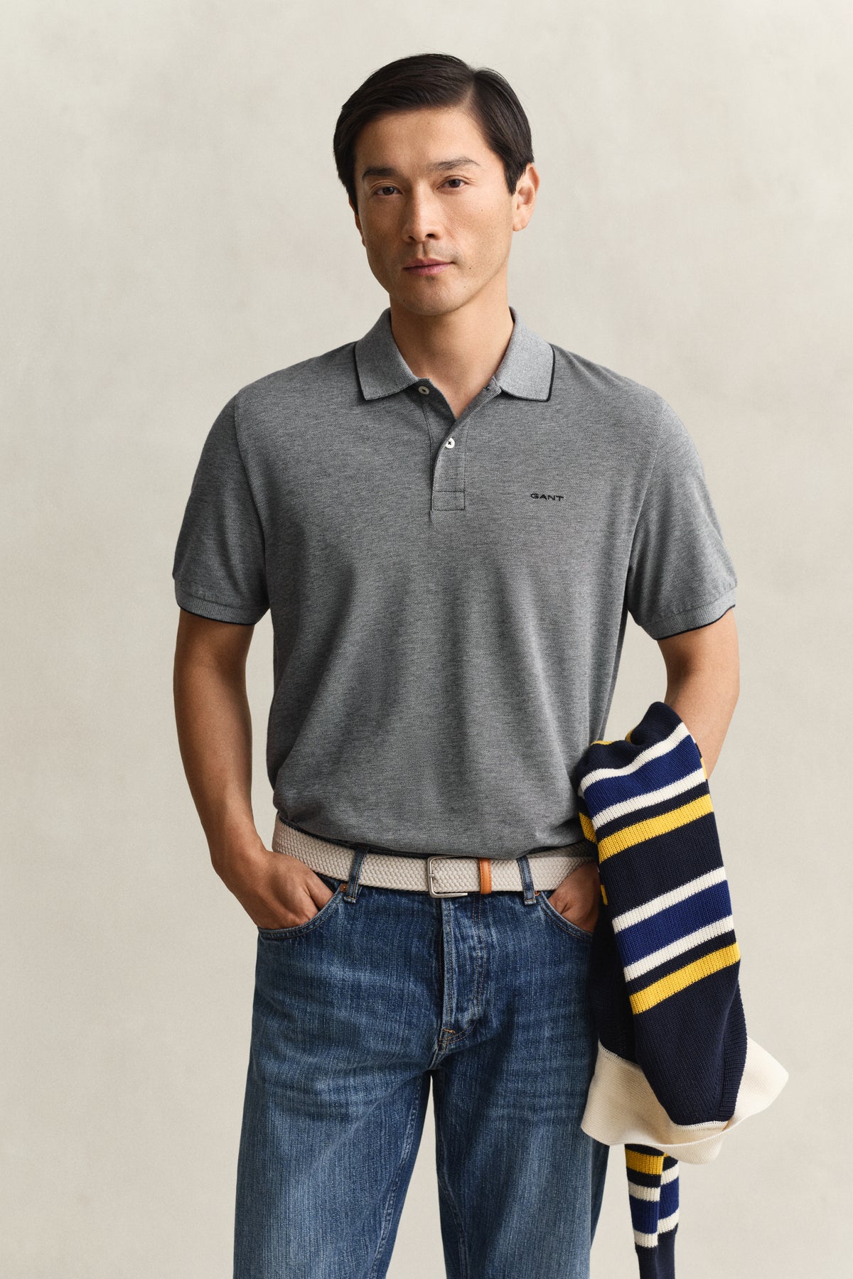 two tone short sleeve polo