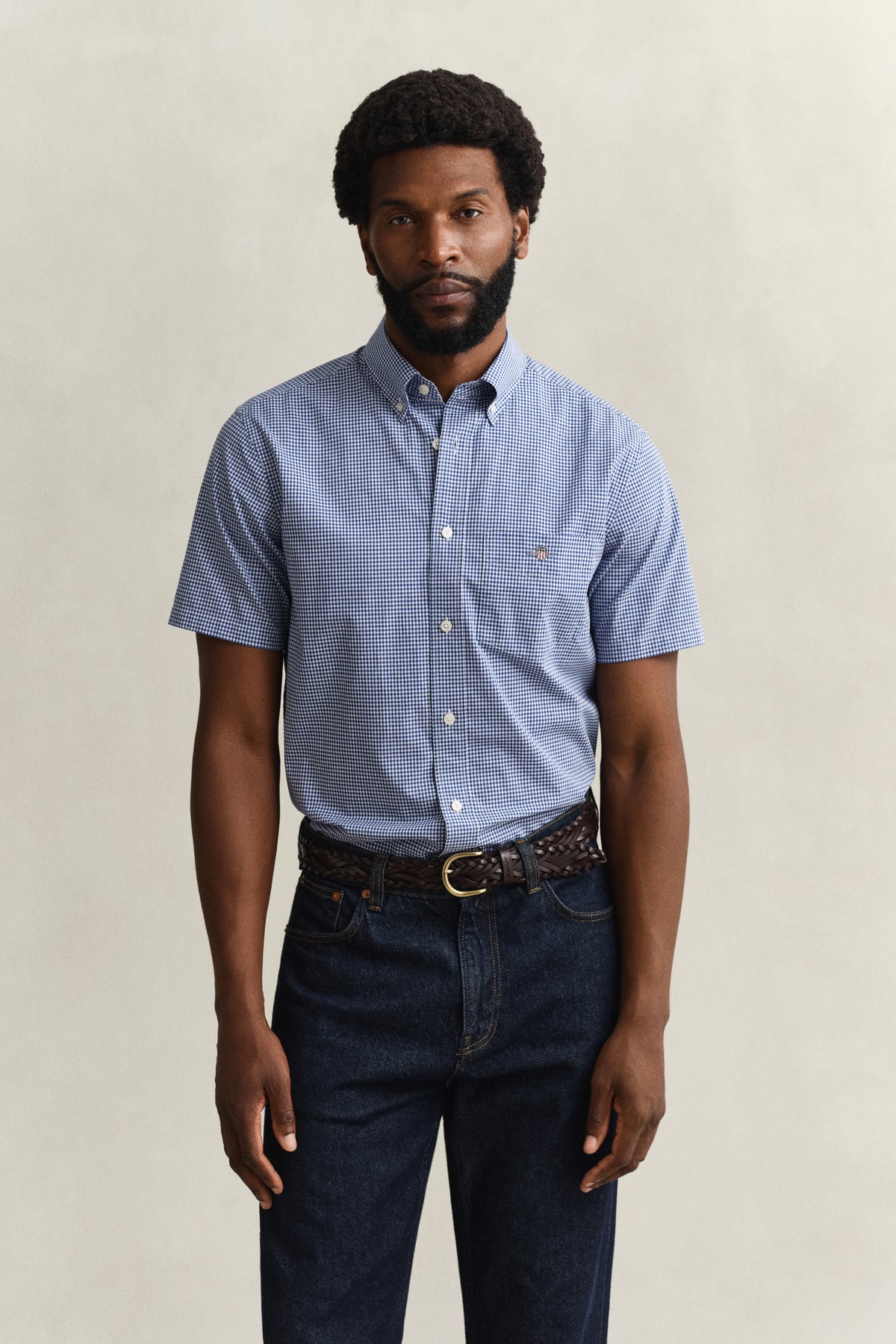 Regular Fit Gingham Poplin Short Sleeve Shirt