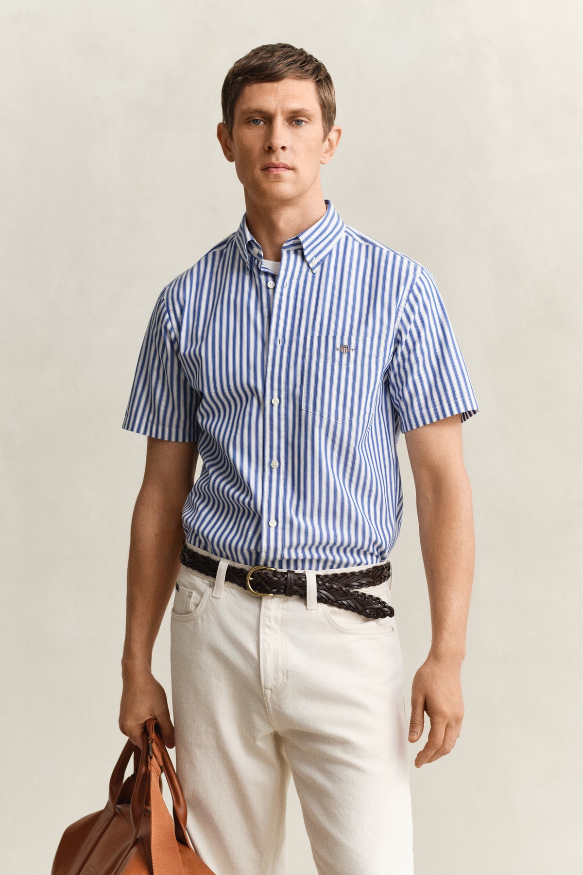 Regular Fit Striped Poplin Short Sleeve Shirt