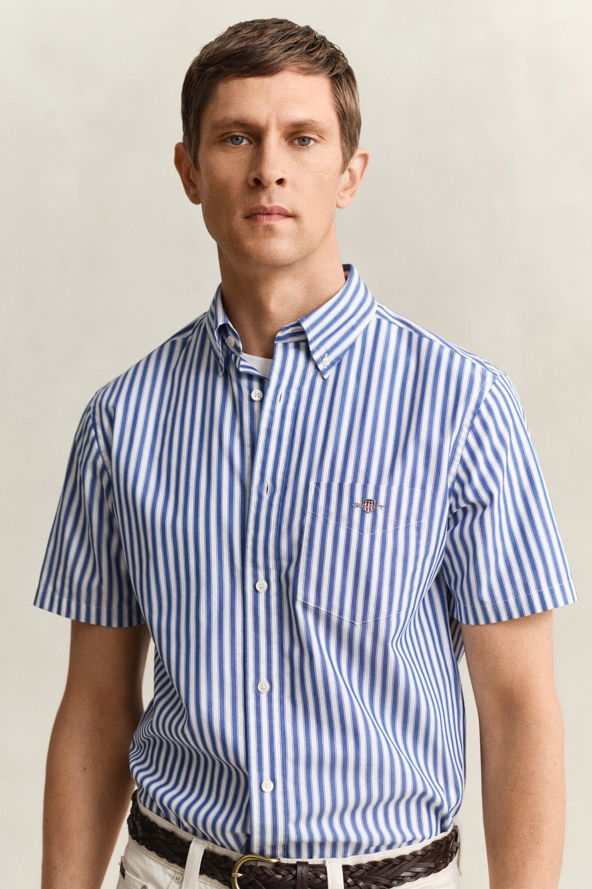 Regular Fit Striped Poplin Short Sleeve Shirt