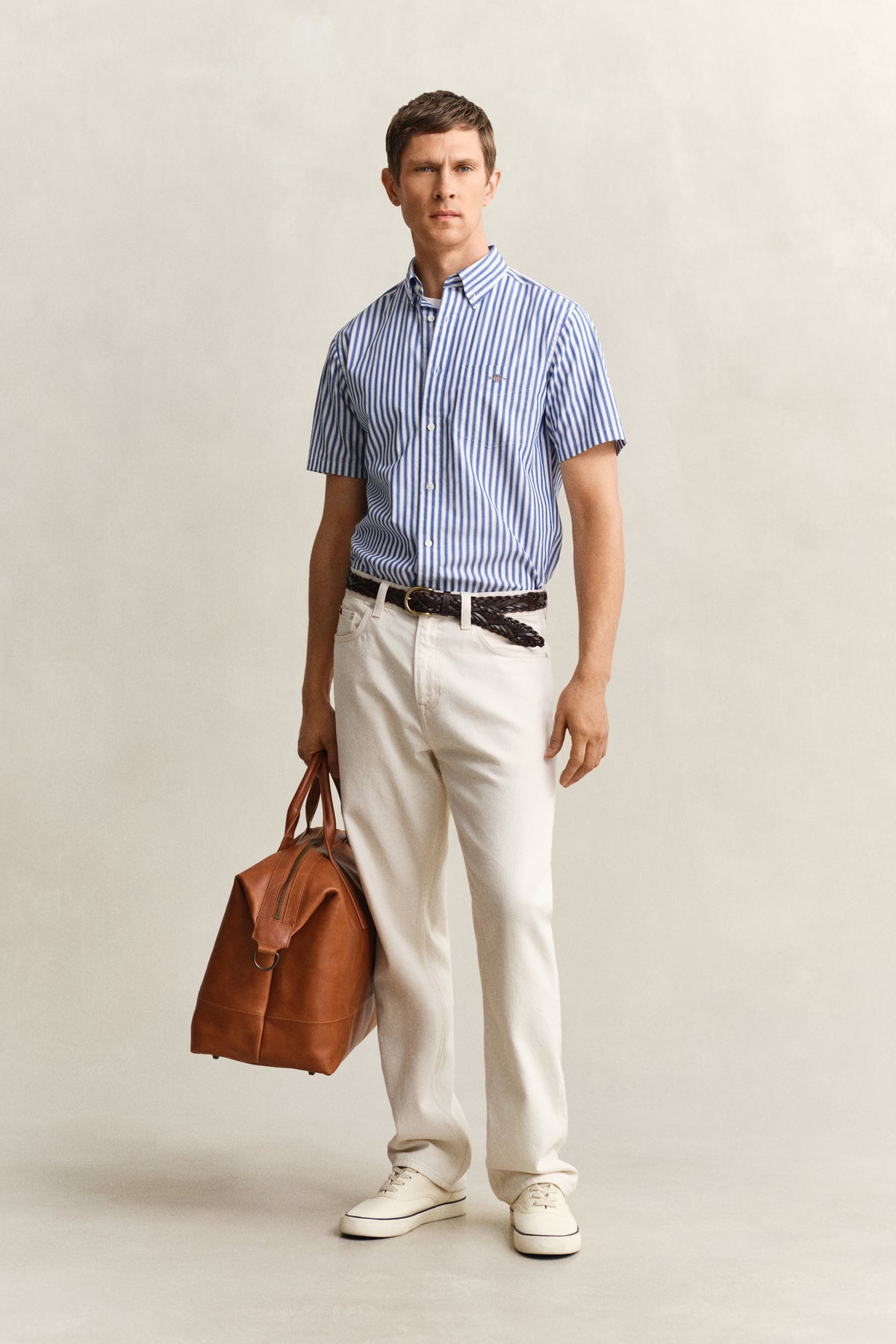Regular Fit Striped Poplin Short Sleeve Shirt