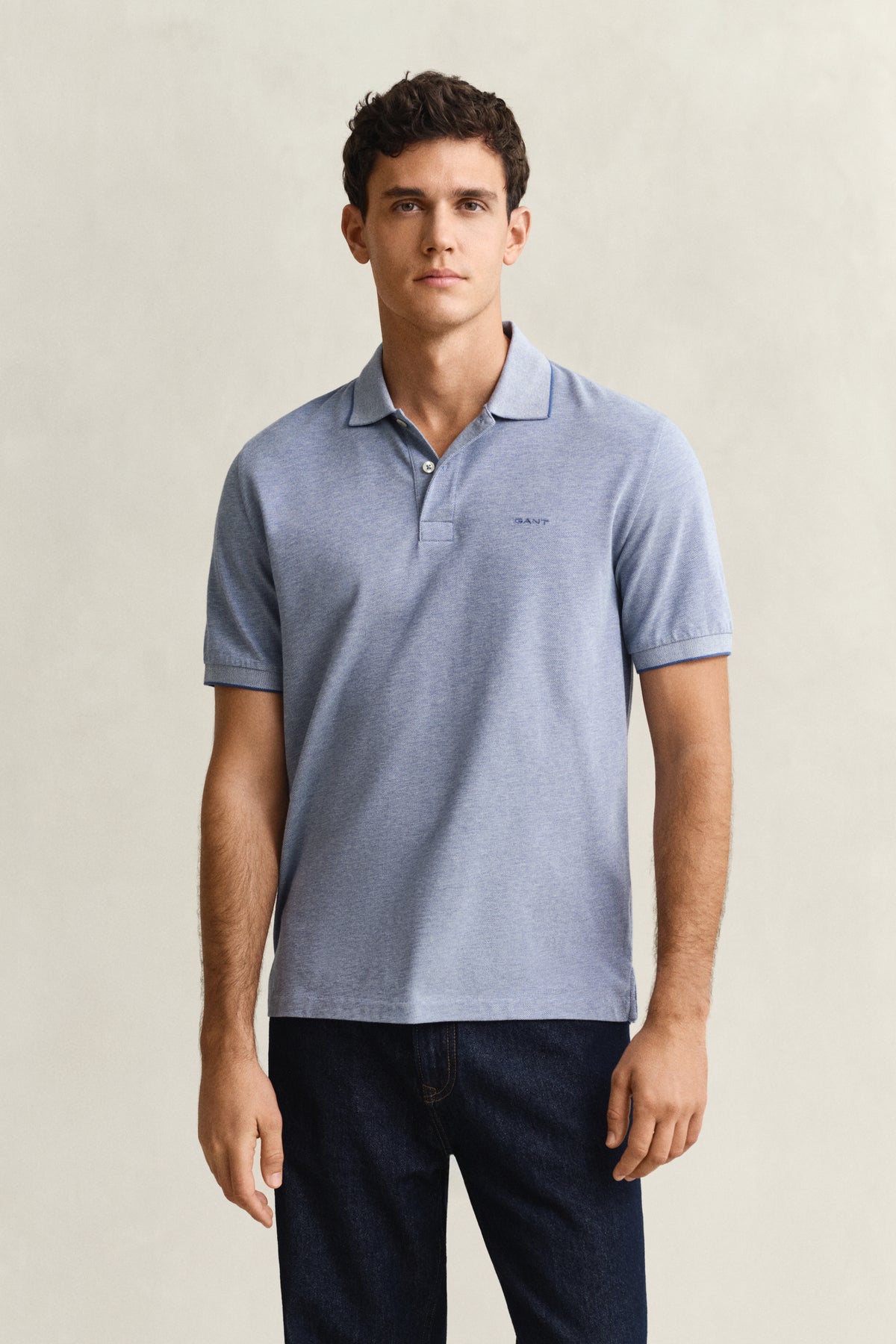 two tone short sleeve polo