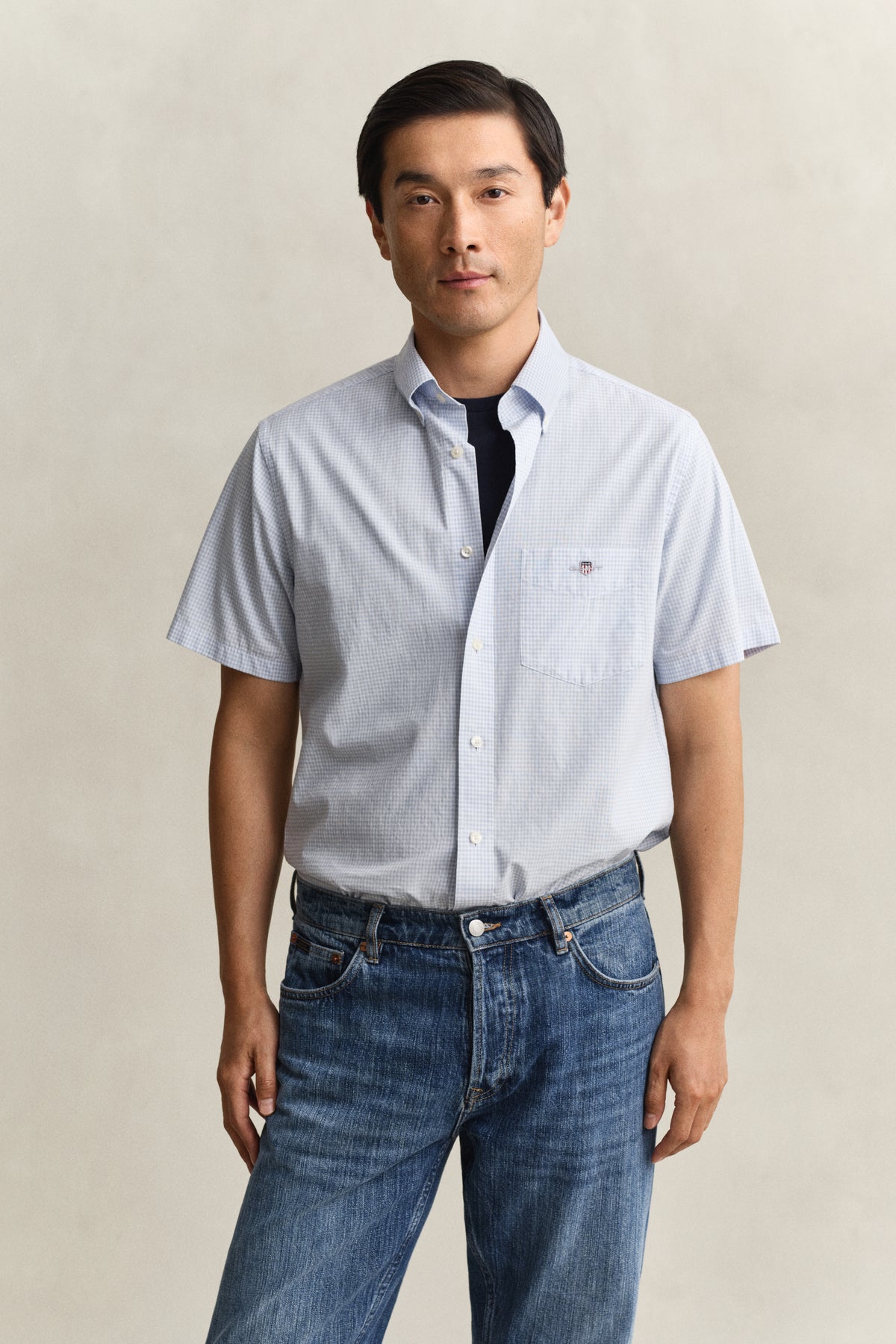 Regular Fit Gingham Poplin Short Sleeve Shirt