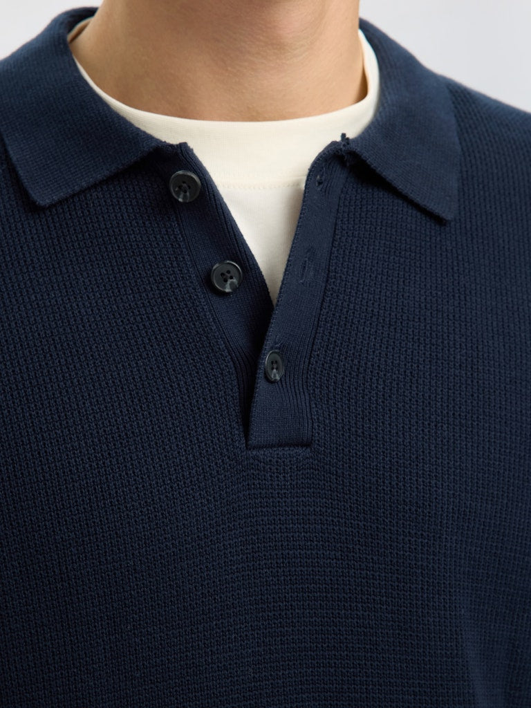 Selected Homme Knit Polo Shirt in Navy