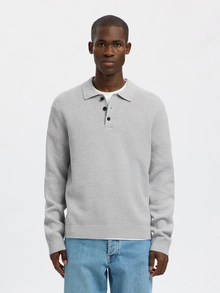 Selected Homme Knit Polo Shirt in Light Grey