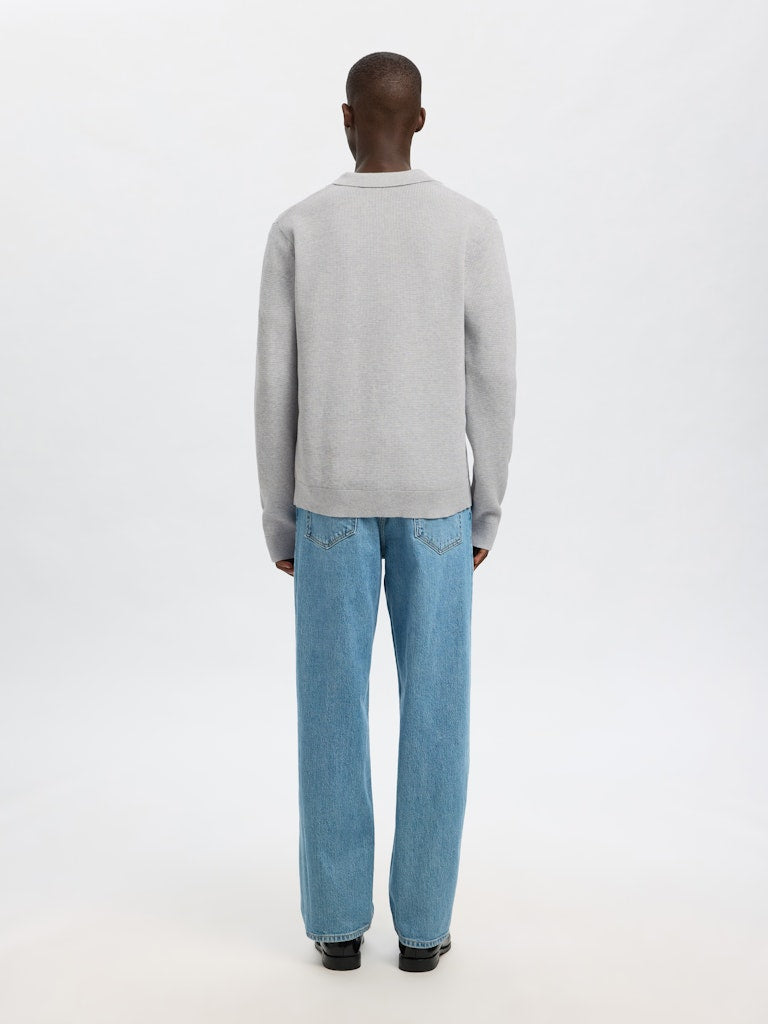 Selected Homme Knit Polo Shirt in Light Grey