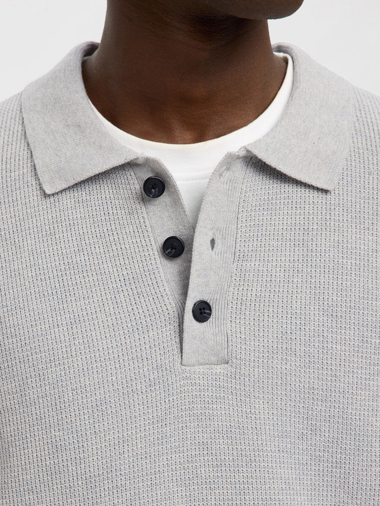 Selected Homme Knit Polo Shirt in Light Grey