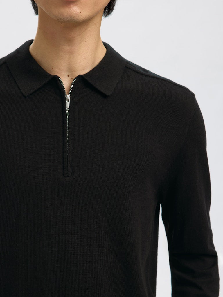 Selected Homme Knitted Polo Half-Zip Sweater in Black