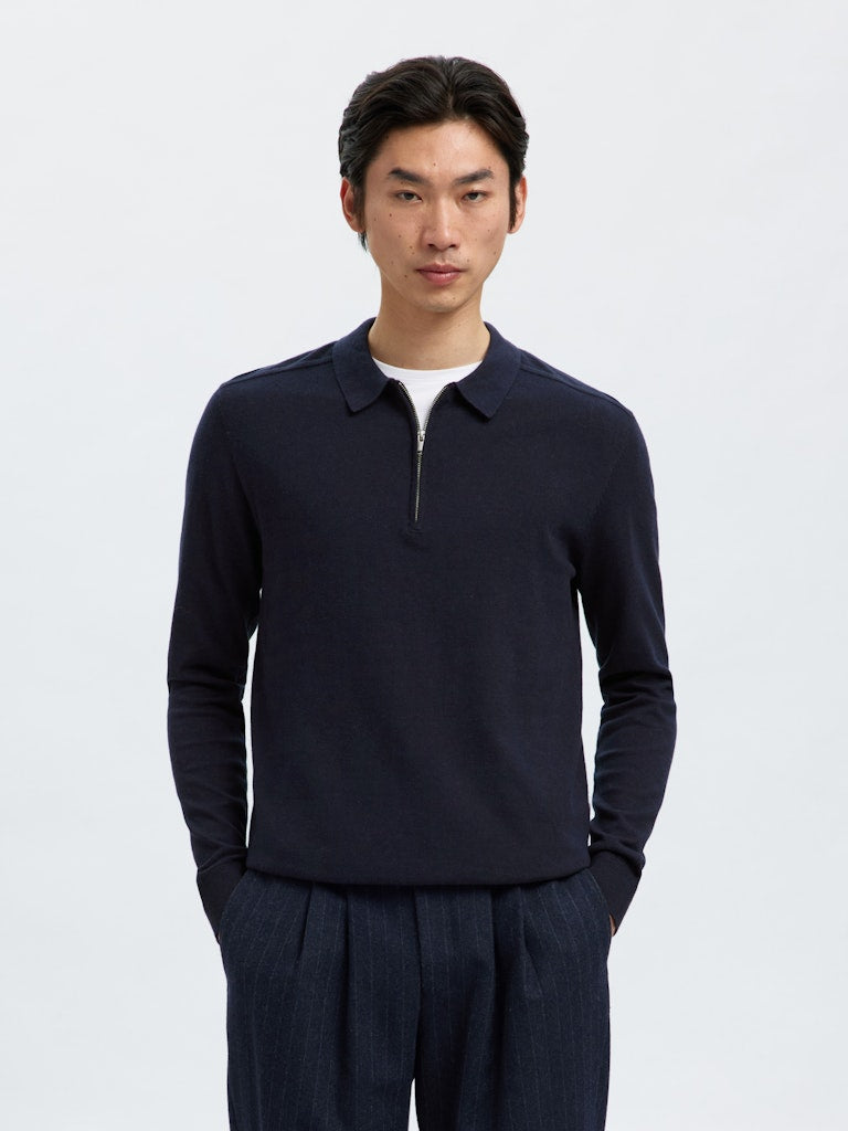 Selected Homme Knitted Polo Half-Zip Sweater in Navy