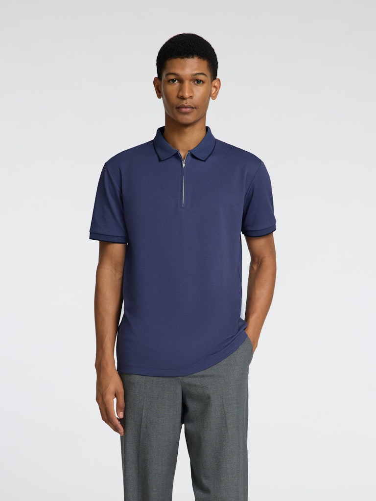 Selected Homme Quarter-Zip Polo Shirt Navy