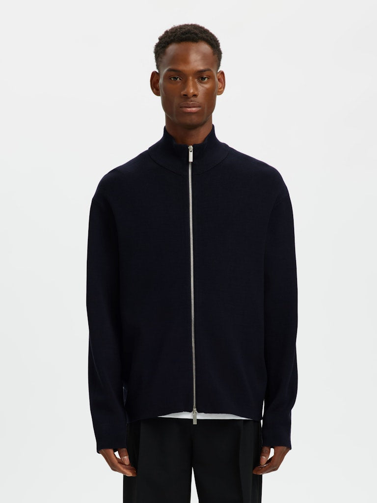 Selected Homme Polo Zip Cardigan in Navy