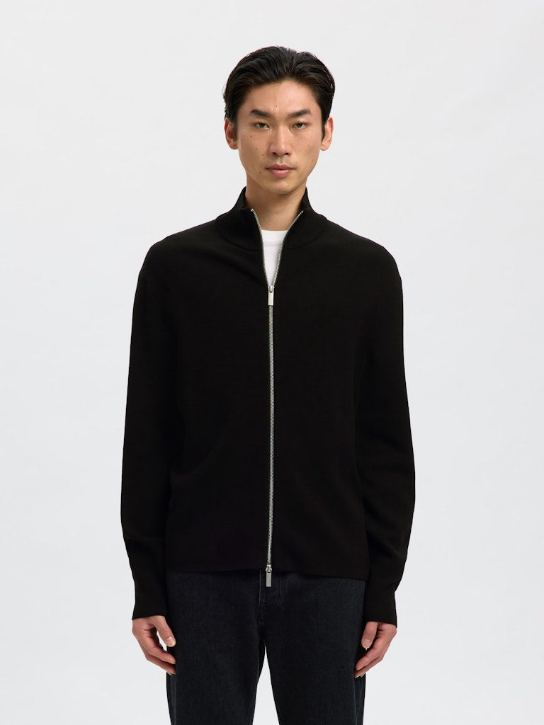 Selected Homme Polo Zip Cardigan in Black