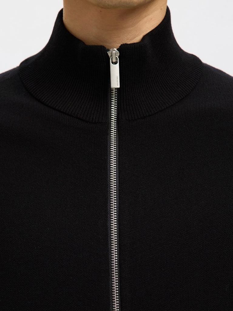 Selected Homme Polo Zip Cardigan in Black
