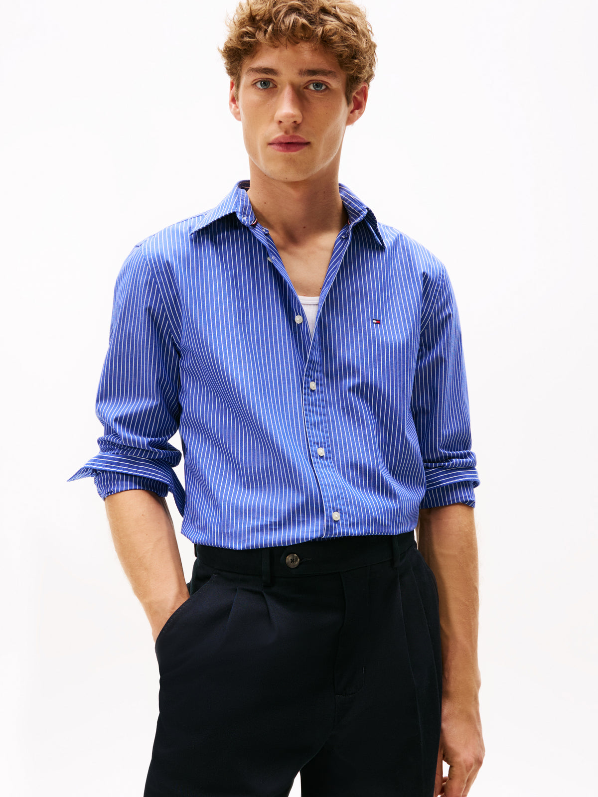 Long Sleeve Pinstripe Shirt Blue