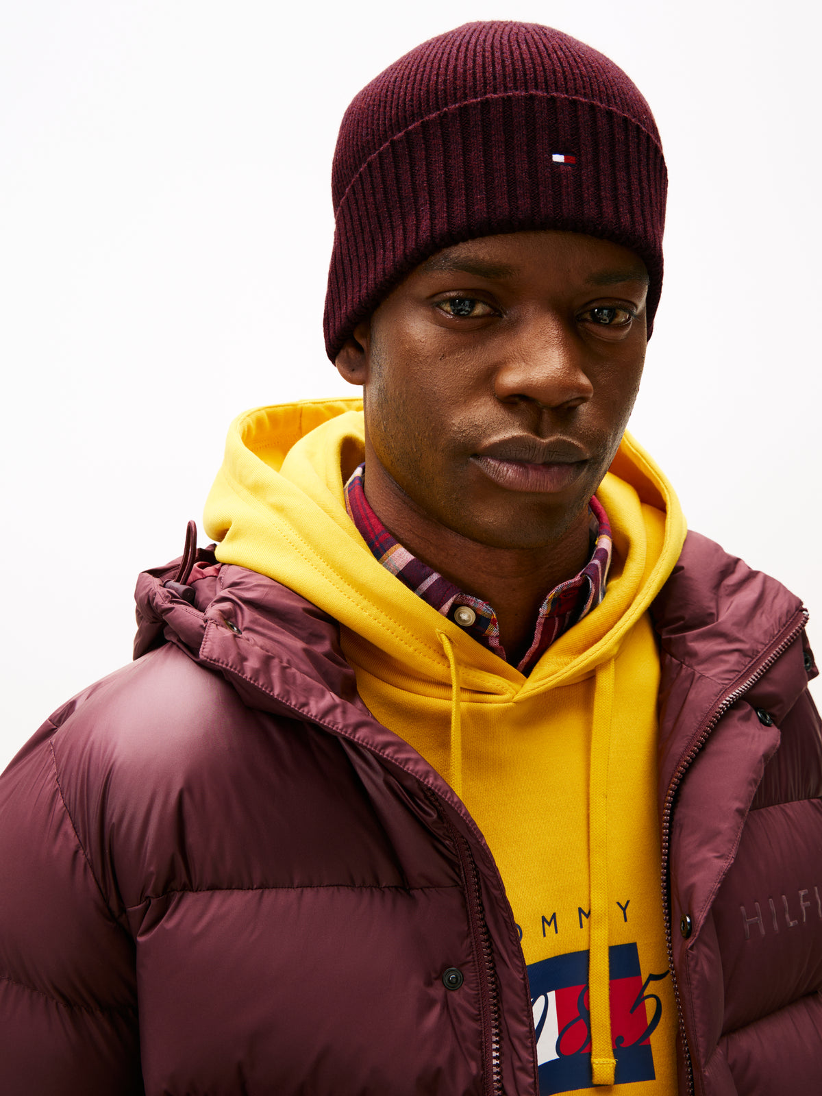 Hilfiger Flag Embroidery Cashmere Beanie deep burgundy melange