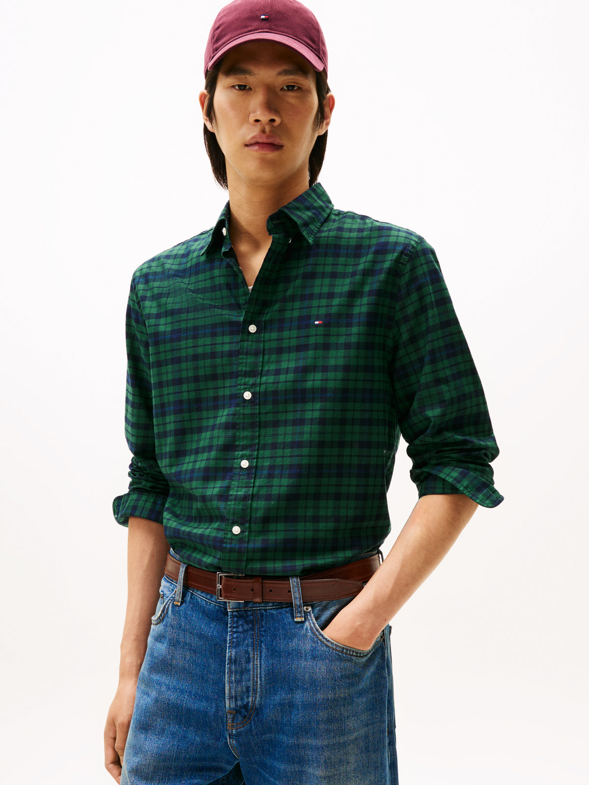 Long Sleeve Shirt Mercerized Check Shirt Navy/Green