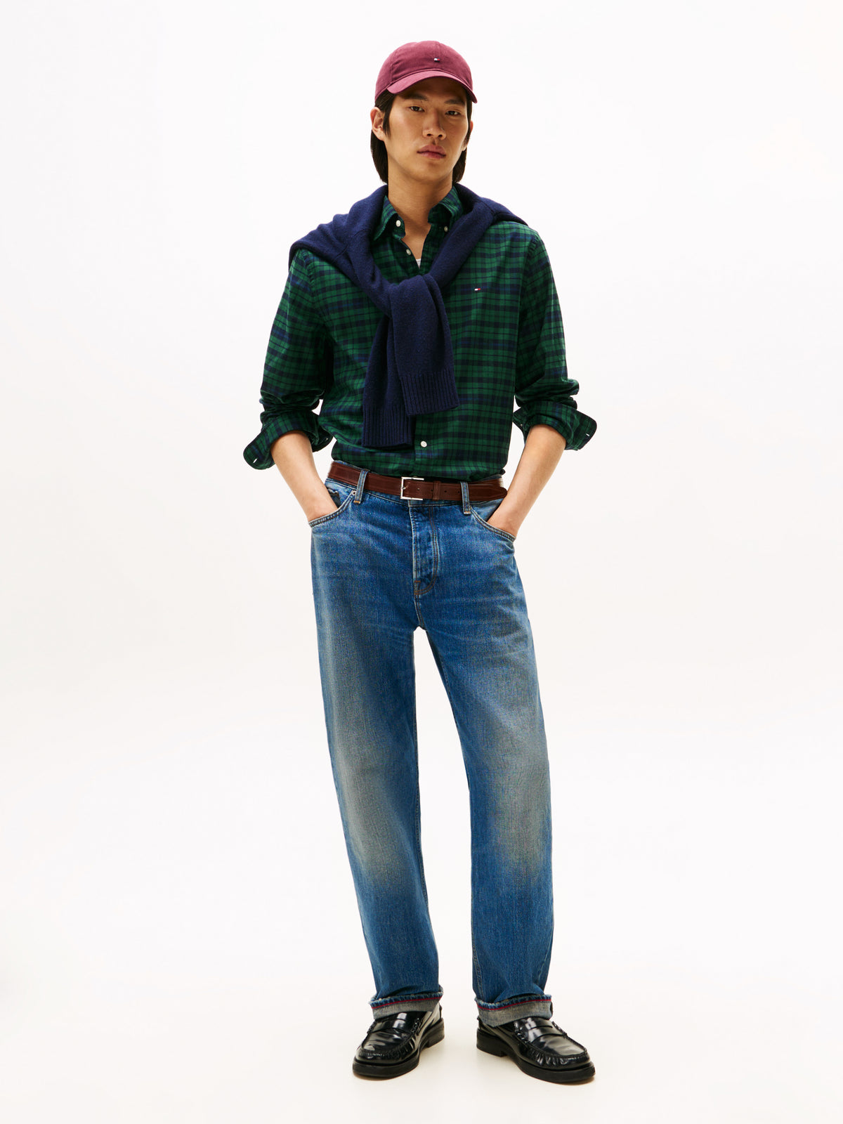 Long Sleeve Shirt Mercerized Check Shirt Navy/Green