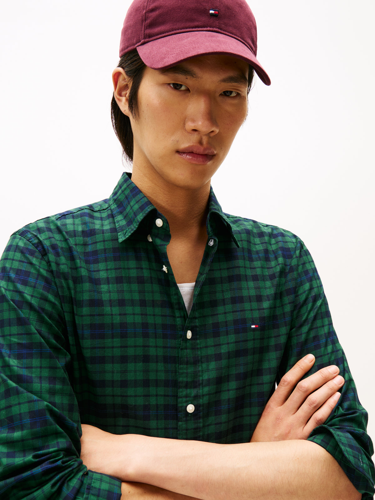 Long Sleeve Shirt Mercerized Check Shirt Navy/Green