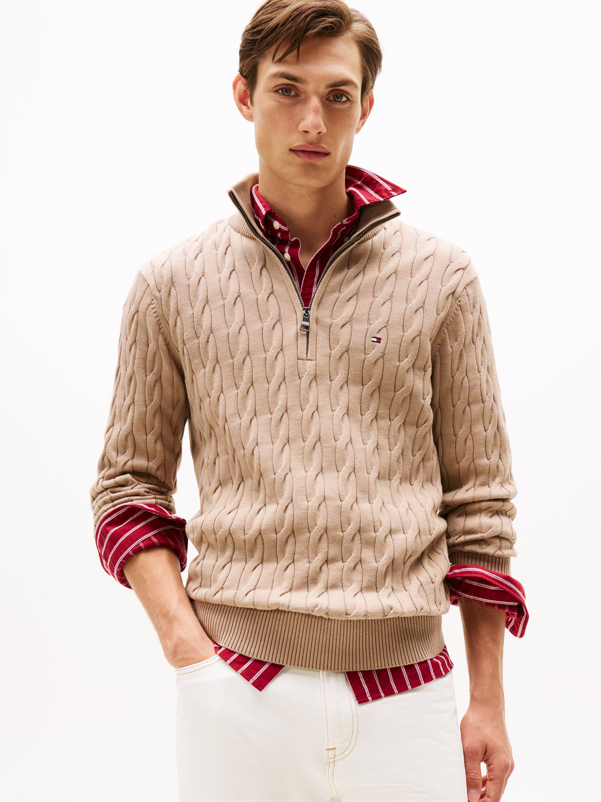 Cable Knit Half-Zip Jumper beige