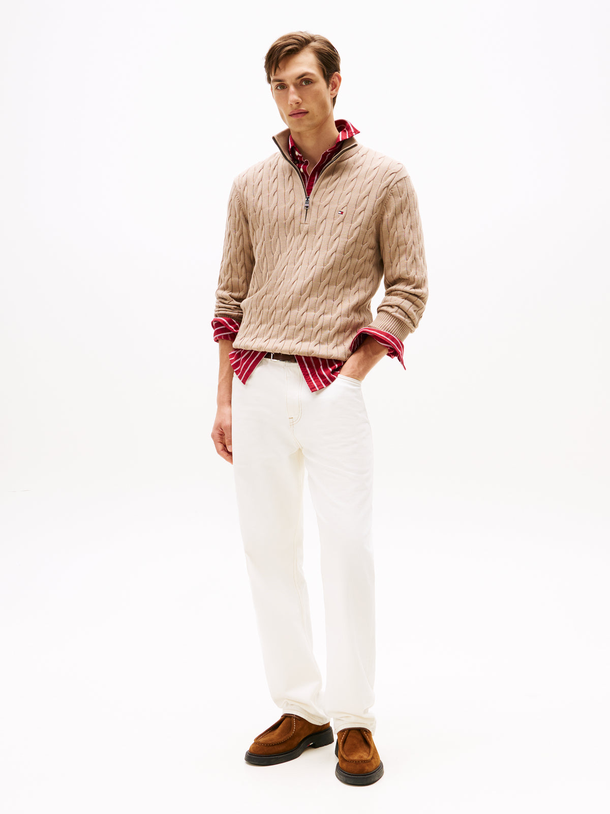 Cable Knit Half-Zip Jumper beige