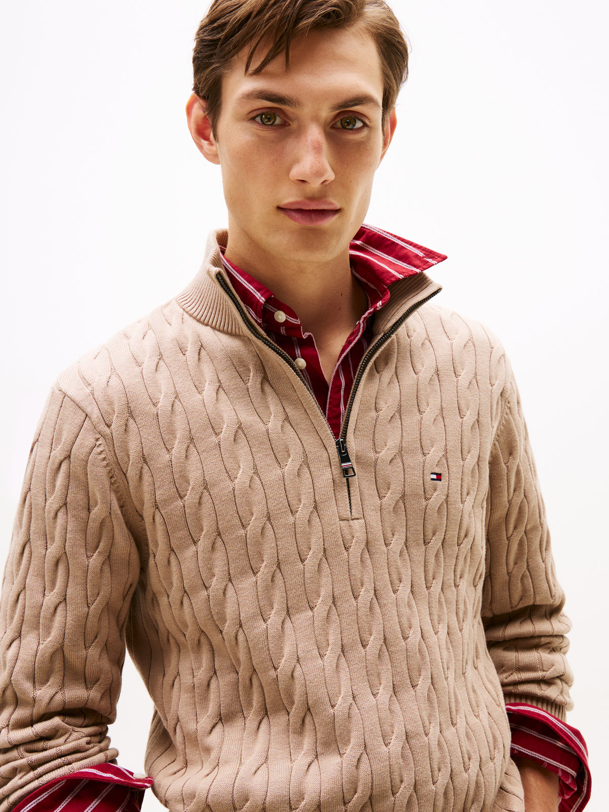 Cable Knit Half-Zip Jumper beige