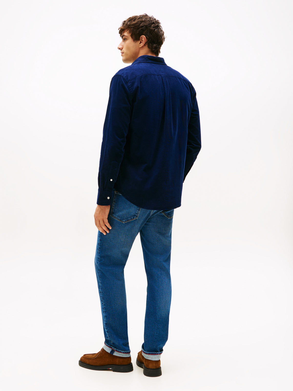 Long Sleeve Regular Fit Flag Embroidery Corduroy Shirt Navy