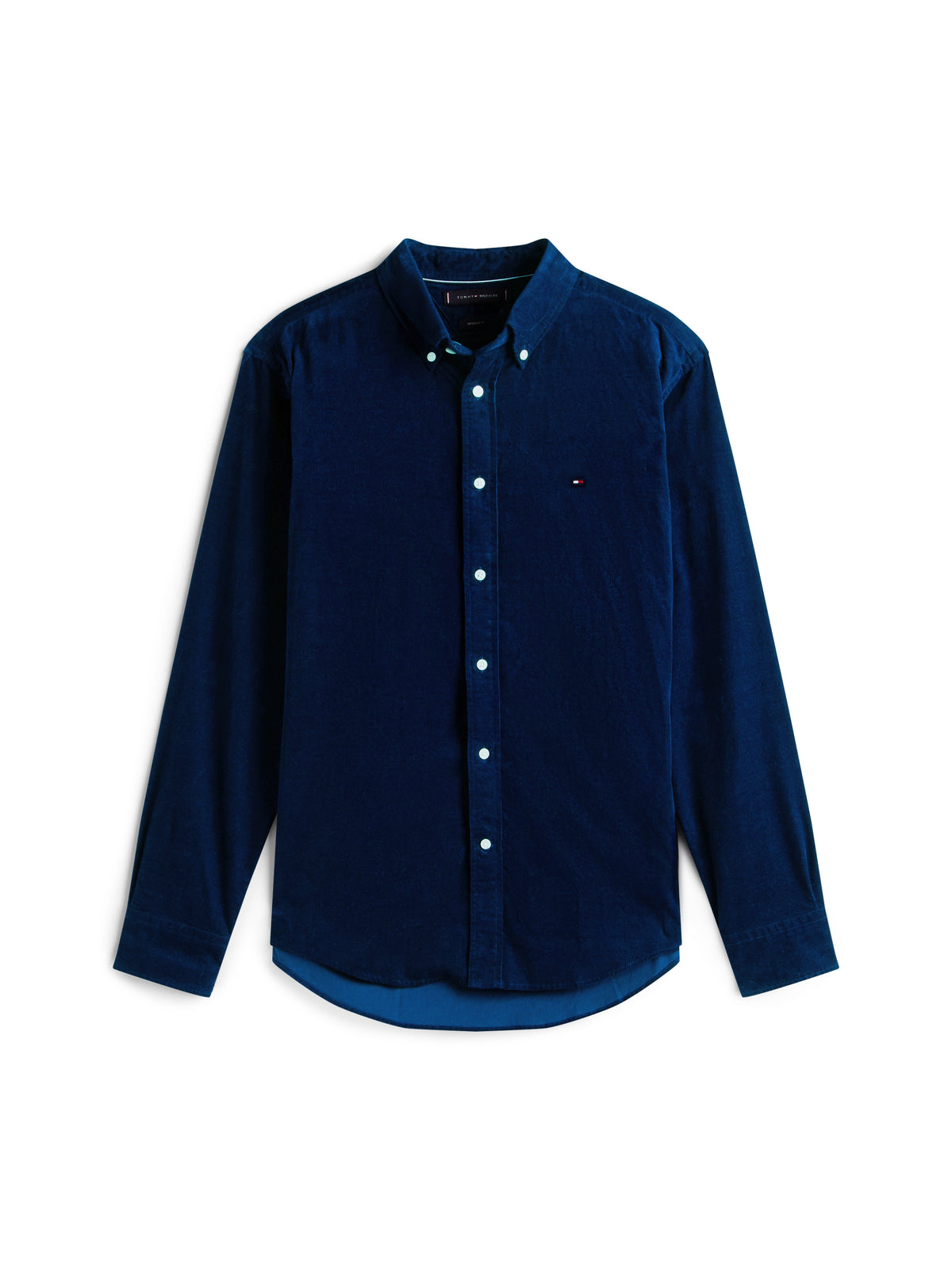Long Sleeve Regular Fit Flag Embroidery Corduroy Shirt Navy