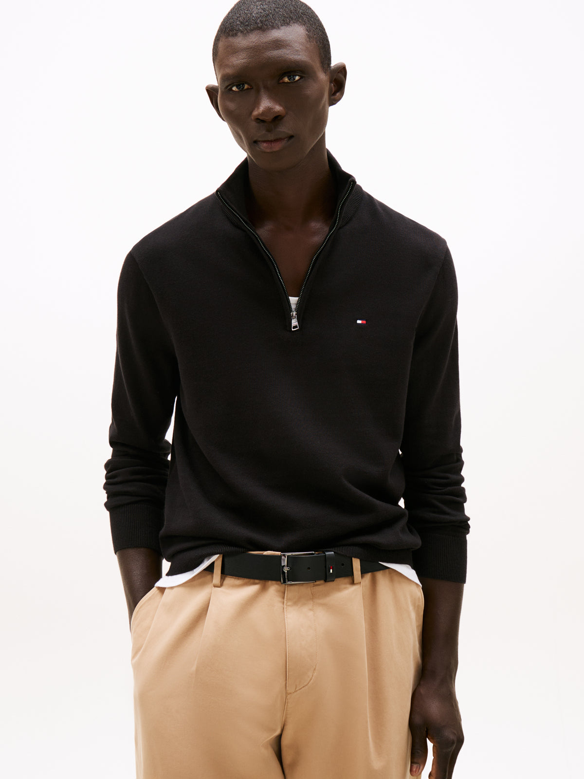 Quarter-Zip Mock Neck Jumper in black