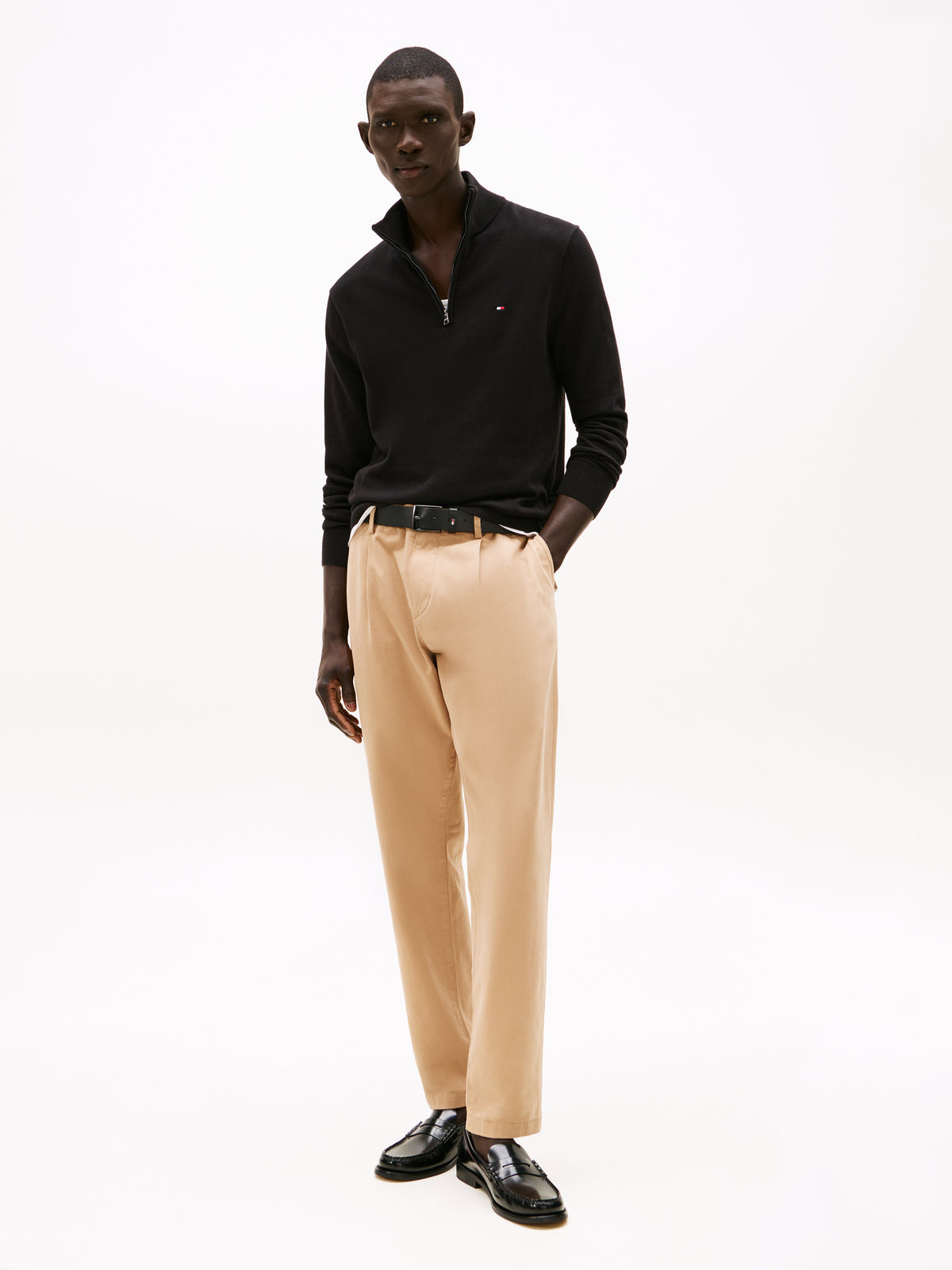 Quarter-Zip Mock Neck Jumper in black