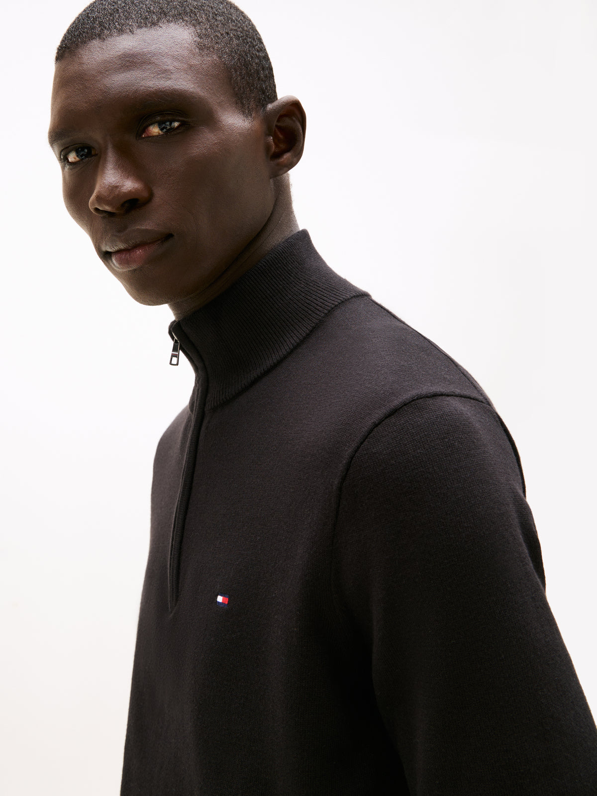 Quarter-Zip Mock Neck Jumper in black