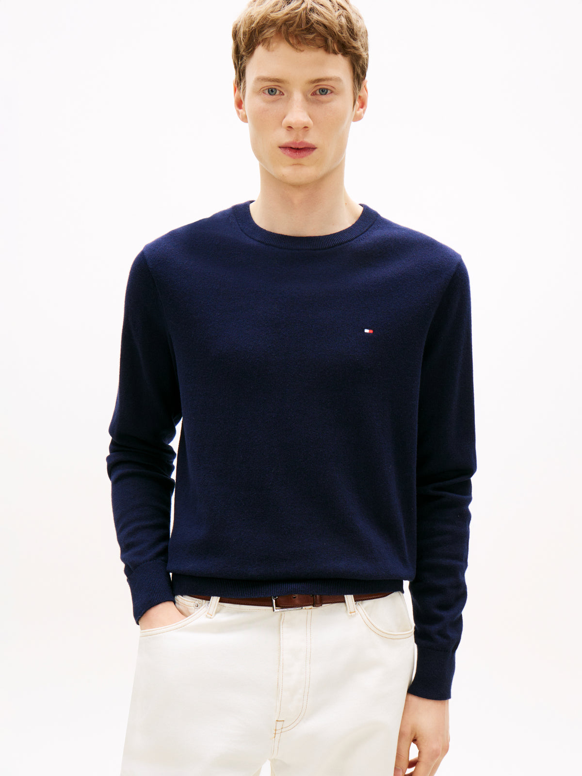 Cotton Cashmere Crew Neck Jumper Navy